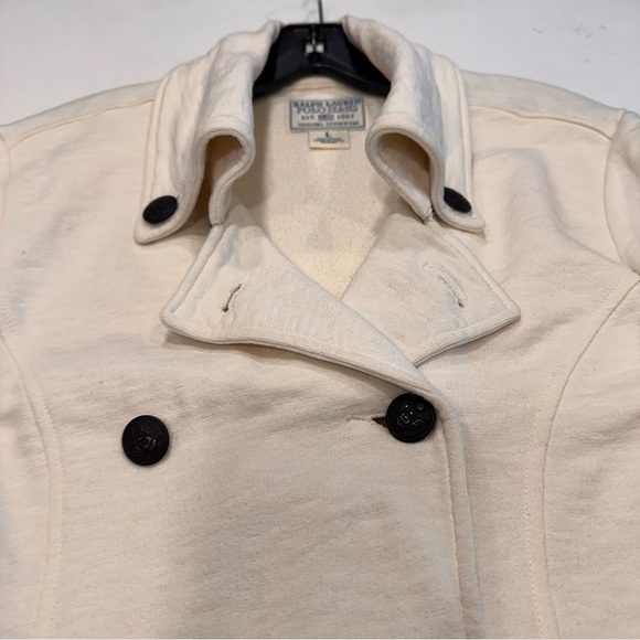 Ralph Lauren Polo Jeans Womens Double Breasted Short Ivory Coat Jacket Sz L - Picture 8 of 12